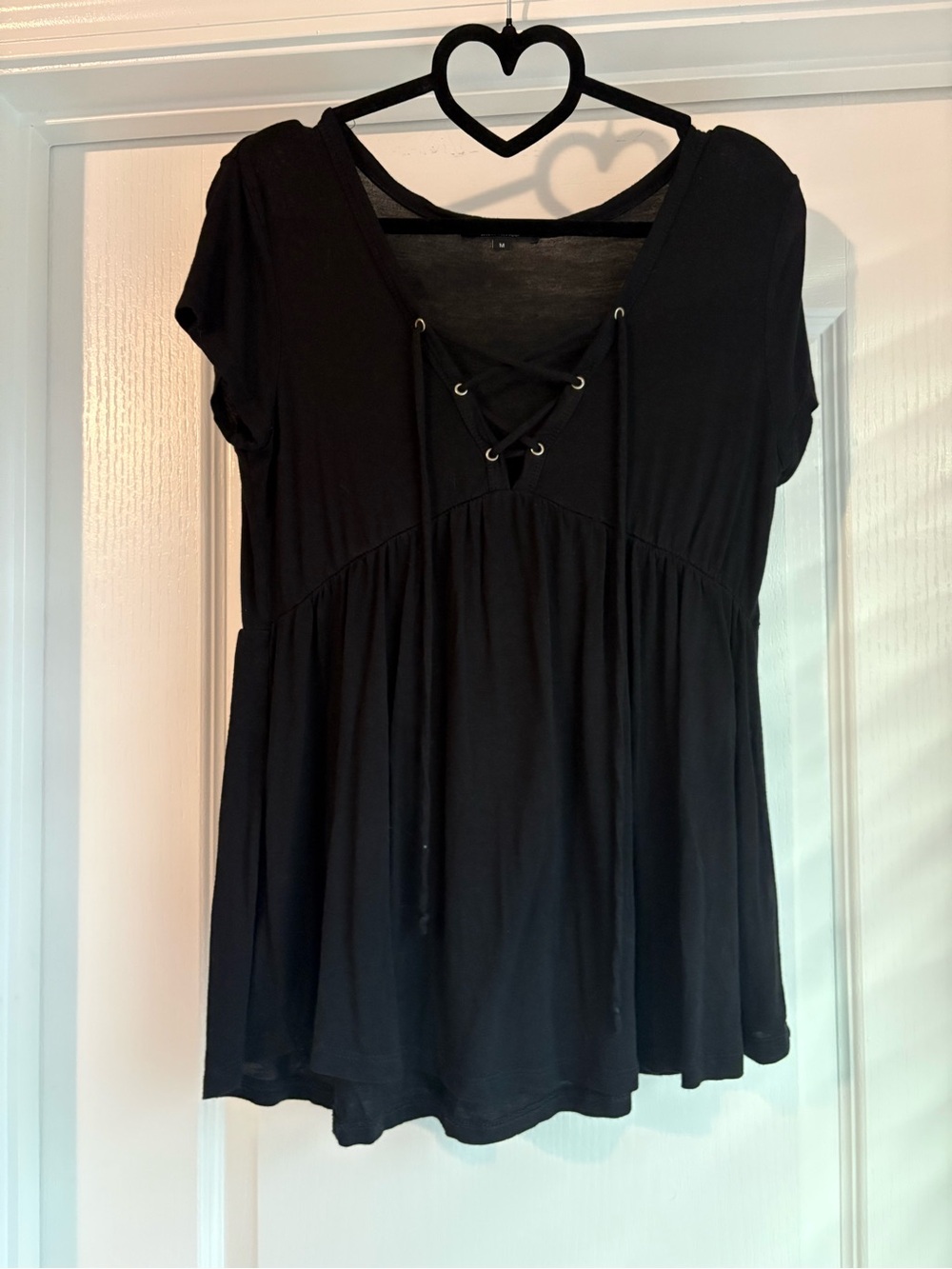 Ambiance Black Lace-Up Empire Seam Tunic Top